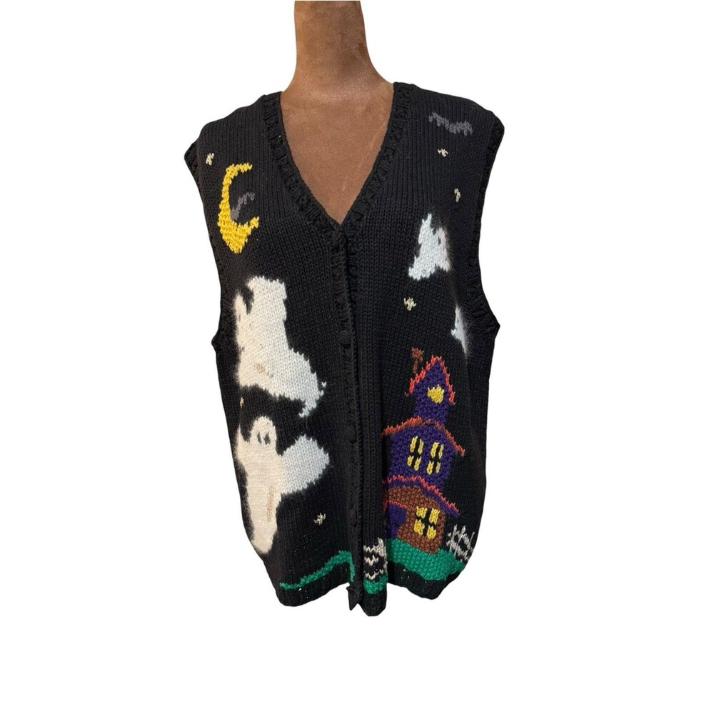Vintage Lord & Taylor Size L Halloween Sweater Vest Cardigan